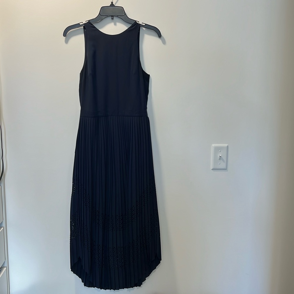 Banana Republic asymmetrical dress with laser cut out design in navy